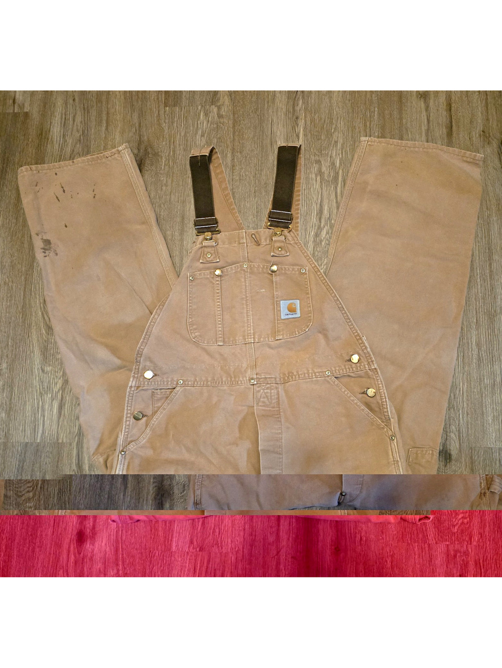 Carhartt Duck Bib Overalls Mens Brown Double Knee Distressed Workwear 36x30